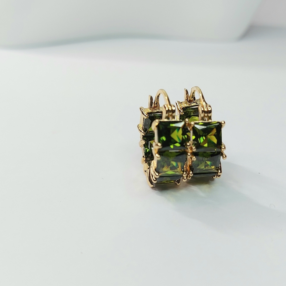 Elegant Gold and Green Gemstone Huggie Earrings
